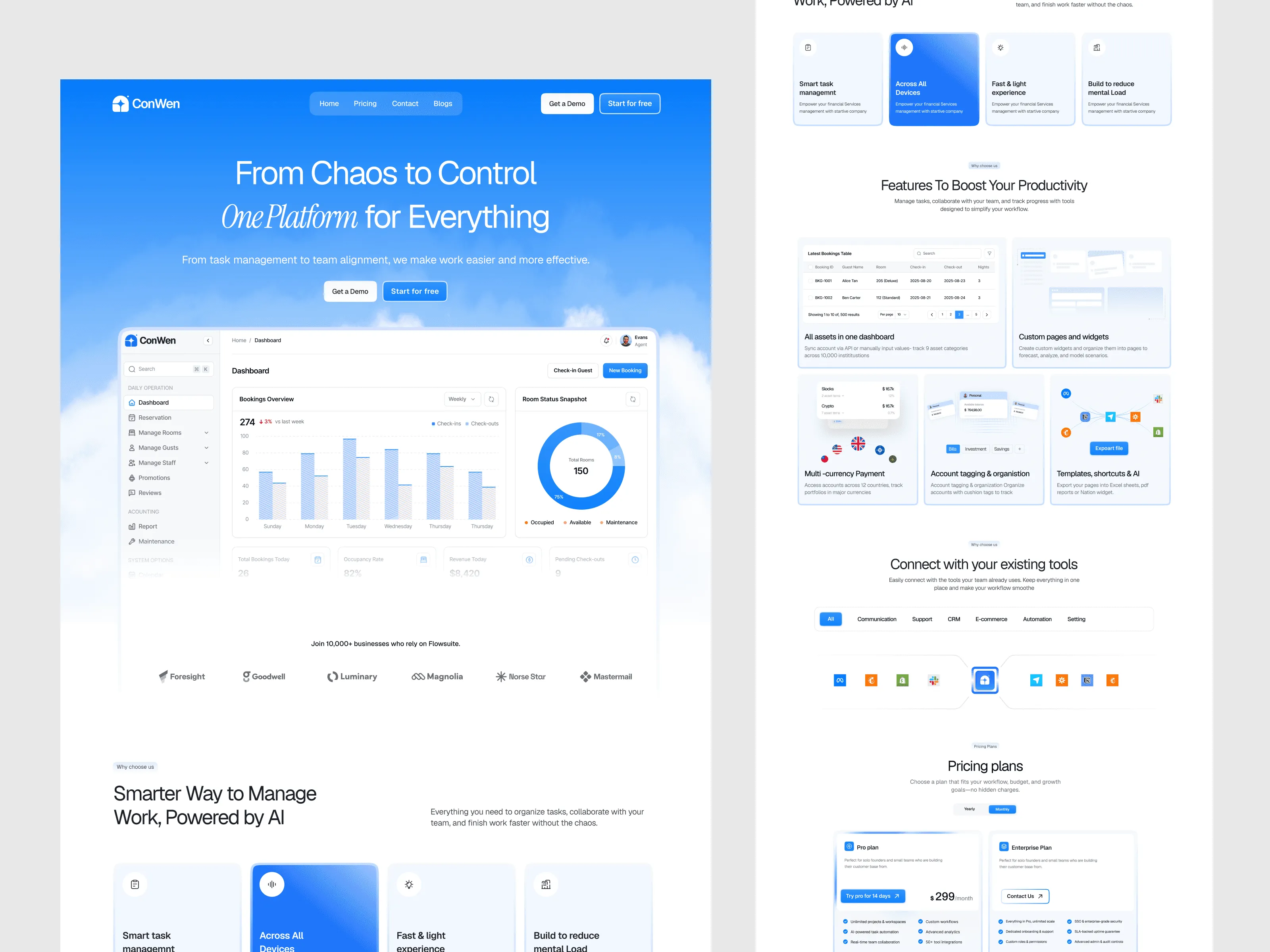 AI work management SaaS landing page