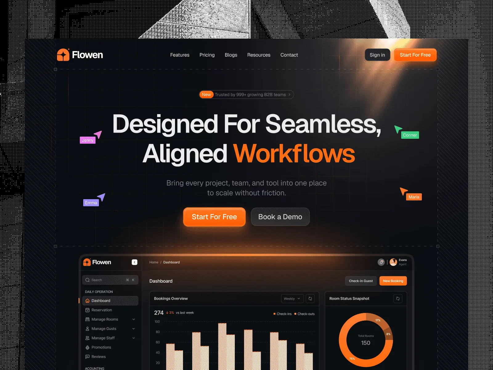 Dark workflow management SaaS landing page