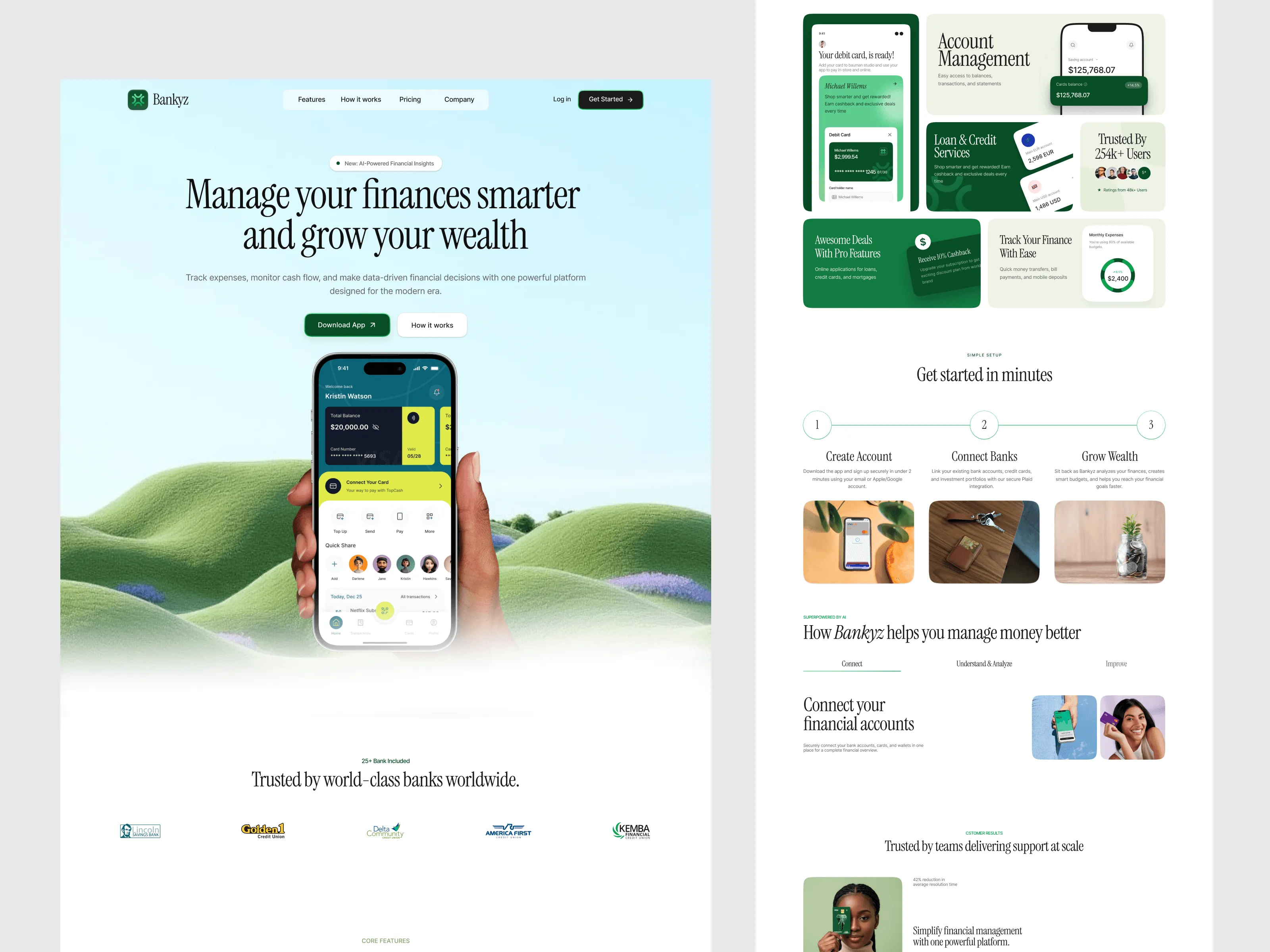 Personal finance mobile app landing page