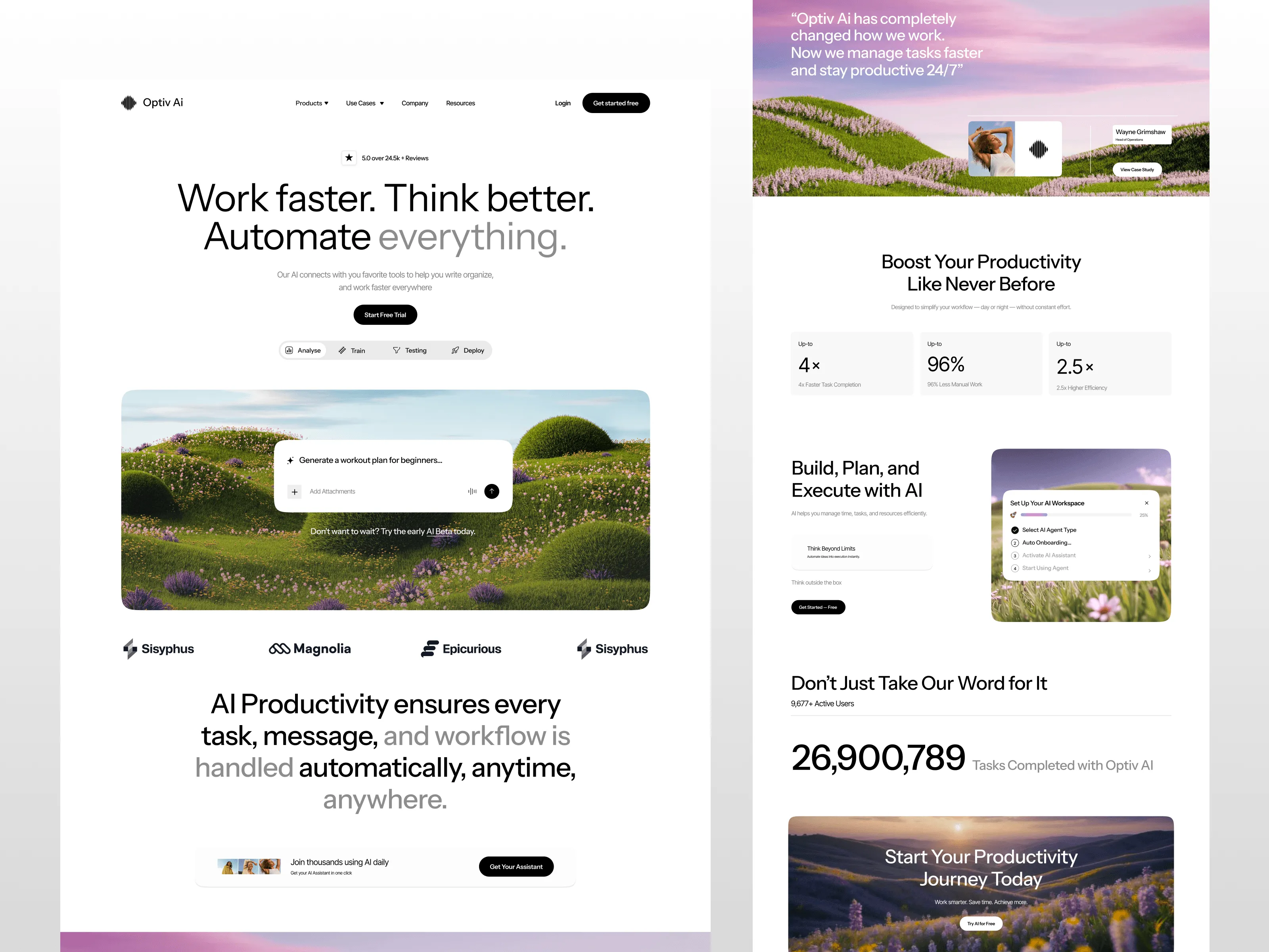 AI productivity app landing page