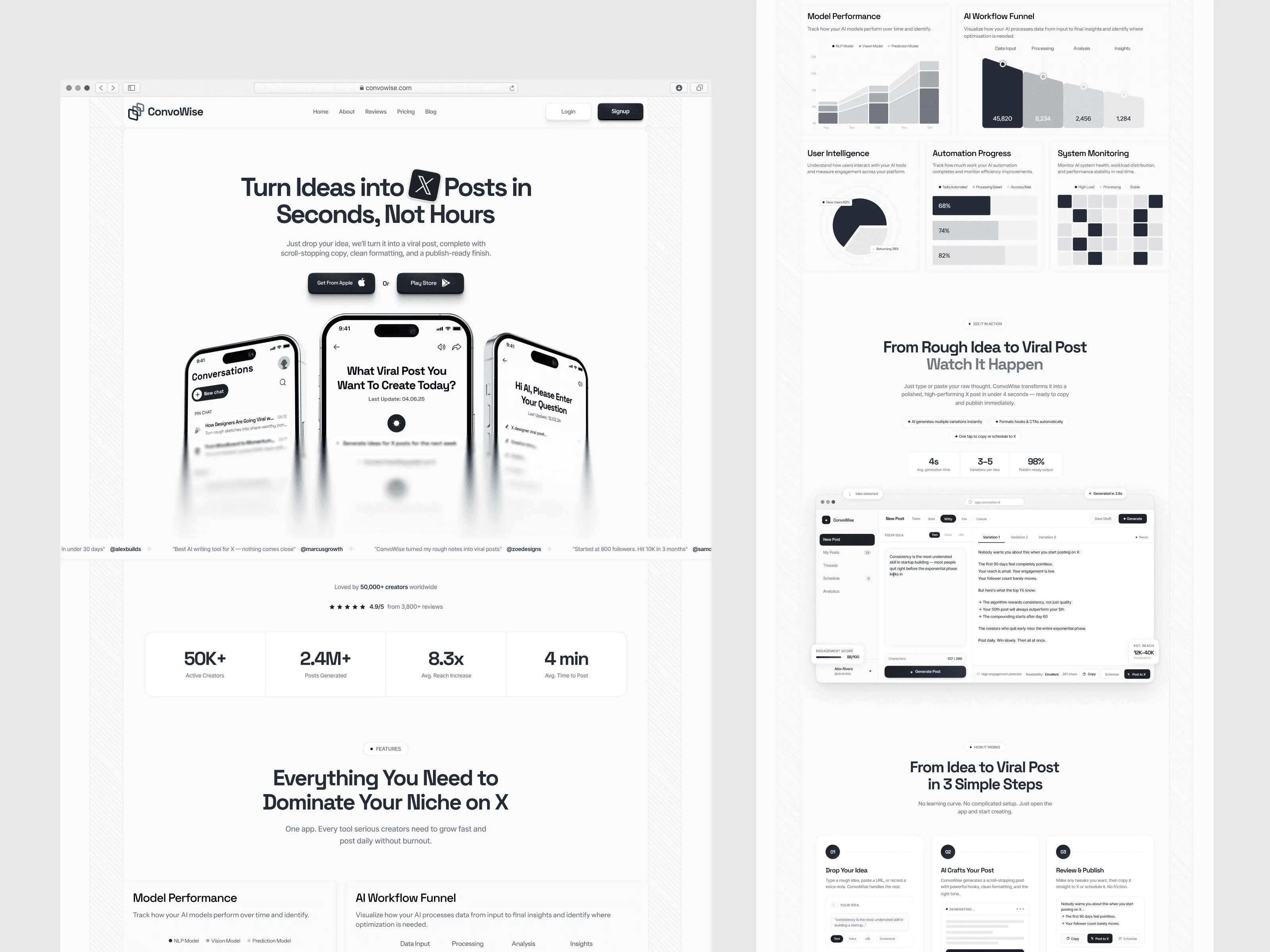 AI social media content tool landing page